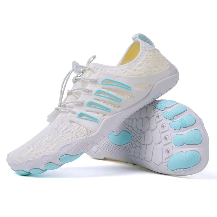 "Men's orthopedic barefoot shoes with flexible sole, ergonomic design, shown in dynamic colors for comfort and support."