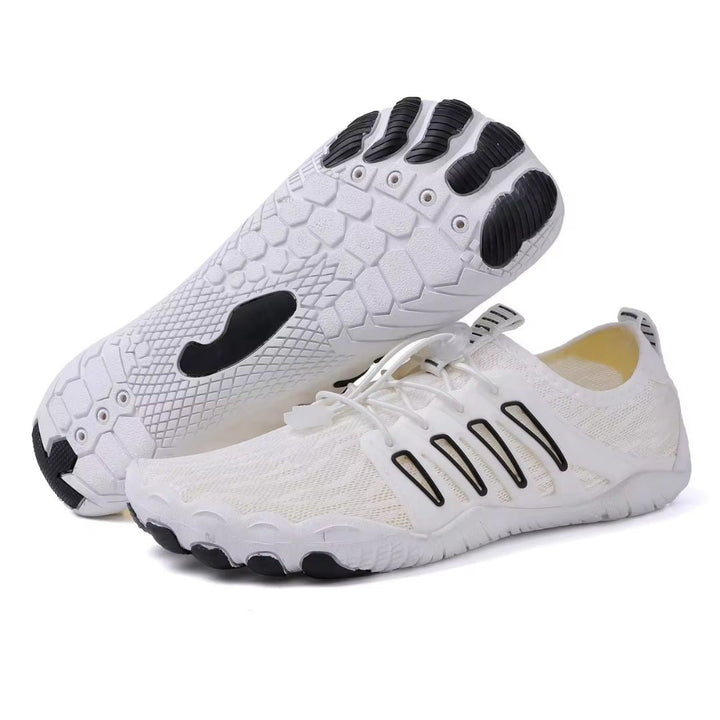 "Men's orthopedic barefoot shoes with flexible sole, ergonomic design, shown in dynamic colors for comfort and support."