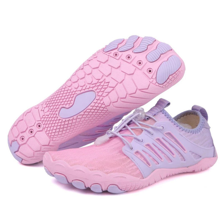 "Men's orthopedic barefoot shoes with flexible sole, ergonomic design, shown in dynamic colors for comfort and support."