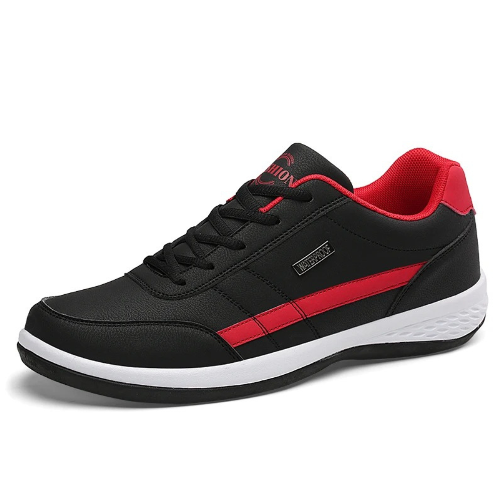 "Men's orthopedic blue leather sneakers, stylish and comfortable with arch support, ideal for casual and semi-formal outfits.