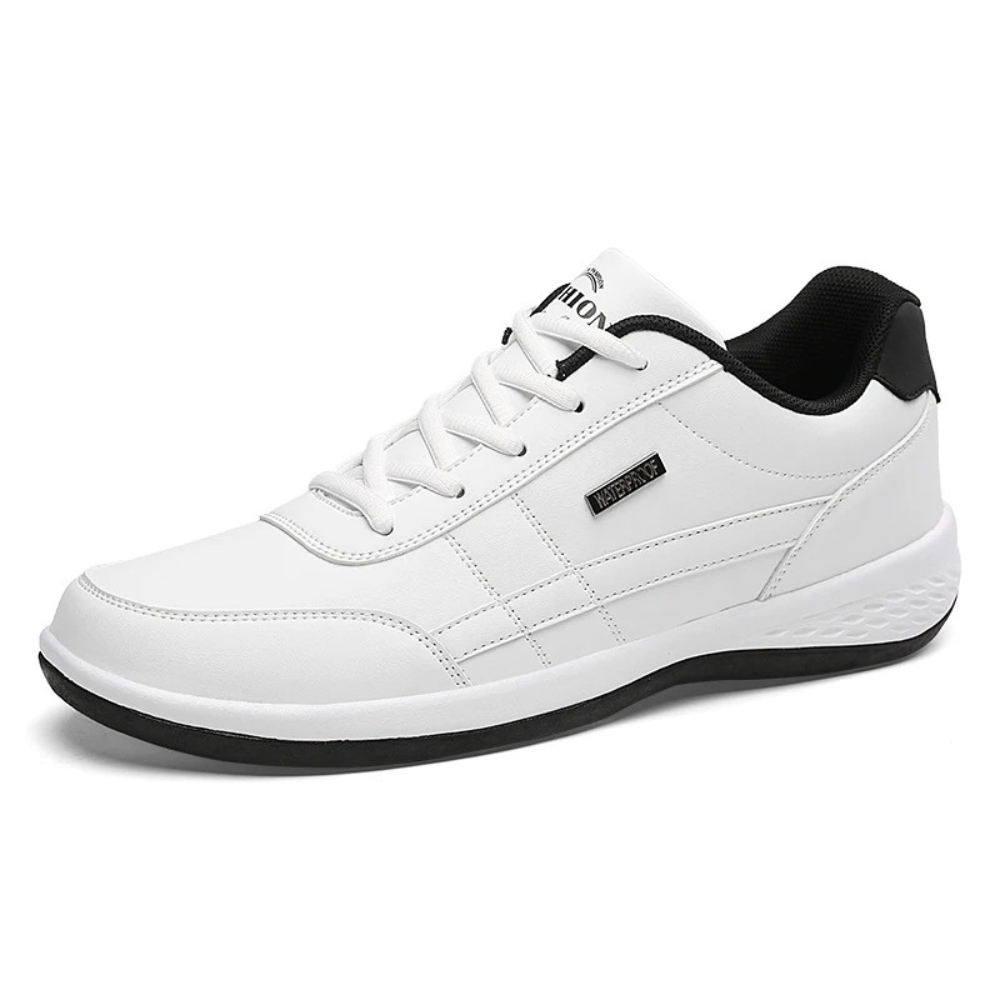 "Men's orthopedic blue leather sneakers, stylish and comfortable with arch support, ideal for casual and semi-formal outfits.