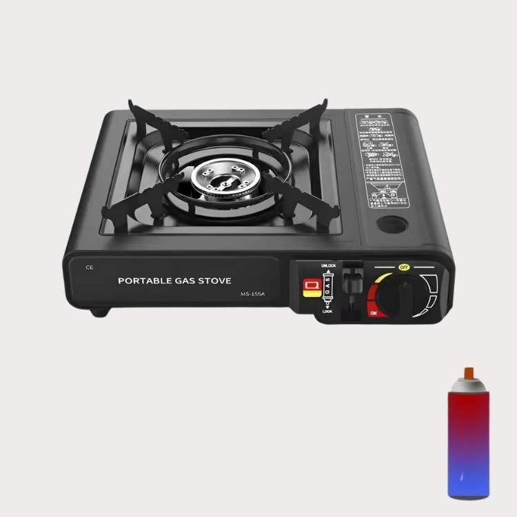 "Men's portable outdoor camping gas stove with 2100W power, compact design, ideal for adventurous cooking."