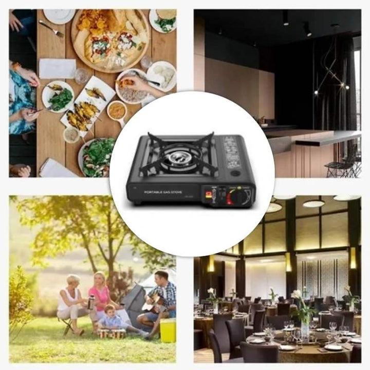 "Men's portable outdoor camping gas stove with 2100W power, compact design, ideal for adventurous cooking."