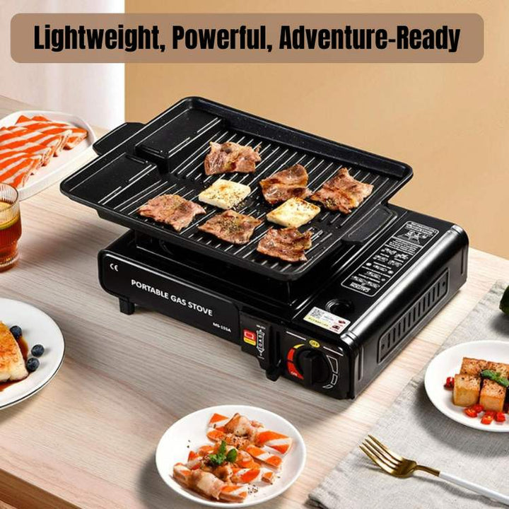 "Men's portable outdoor camping gas stove with 2100W power, compact design, ideal for adventurous cooking."