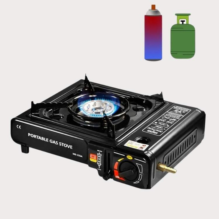 "Men's portable outdoor camping gas stove with 2100W power, compact design, ideal for adventurous cooking."
