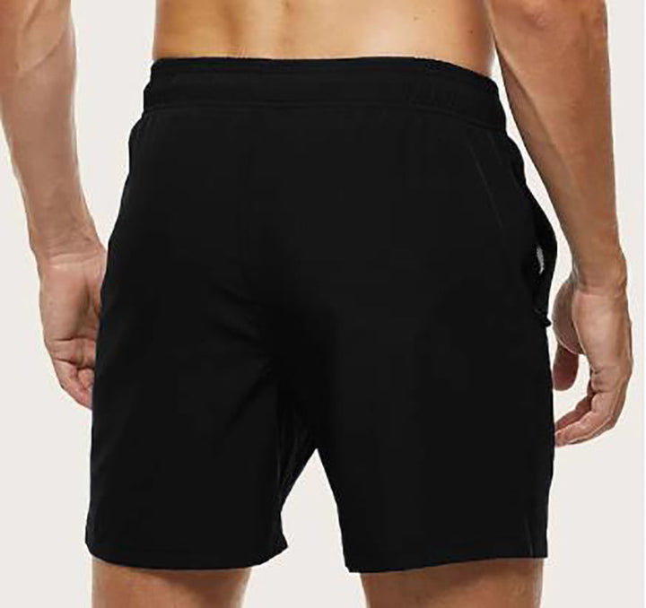 "Men's quick-dry swim trunks with trendy design, elastic waistband, colorful patterns, ideal for beach or pool activities."