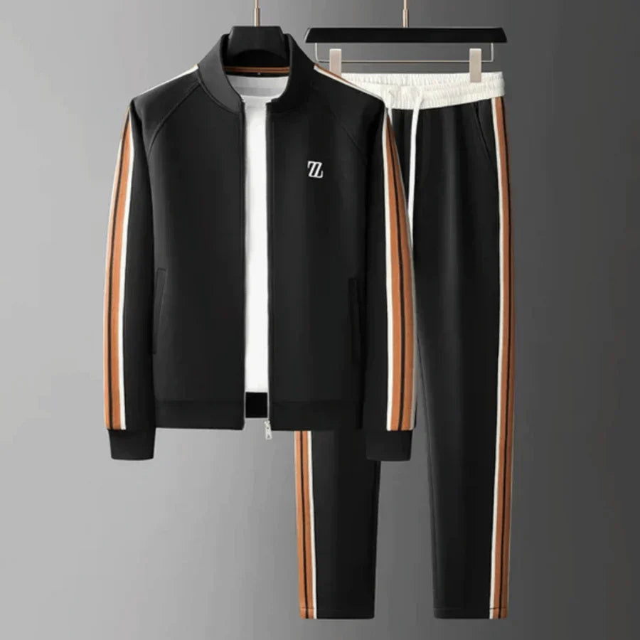 "Men's relaxed tracksuit set, cotton-polyester blend, gray hue, pullover top, elastic waist, perfect for lounging or activiti