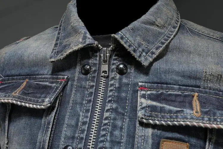 Men's Retro Denim Jacket with Vintage Style, high-quality denim, timeless look, versatile fit for casual or style statement.
