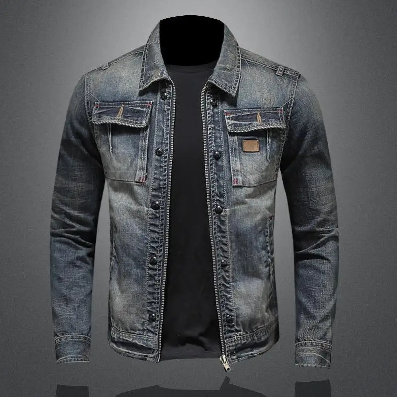 Men's Retro Denim Jacket with Vintage Style, high-quality denim, timeless look, versatile fit for casual or style statement.
