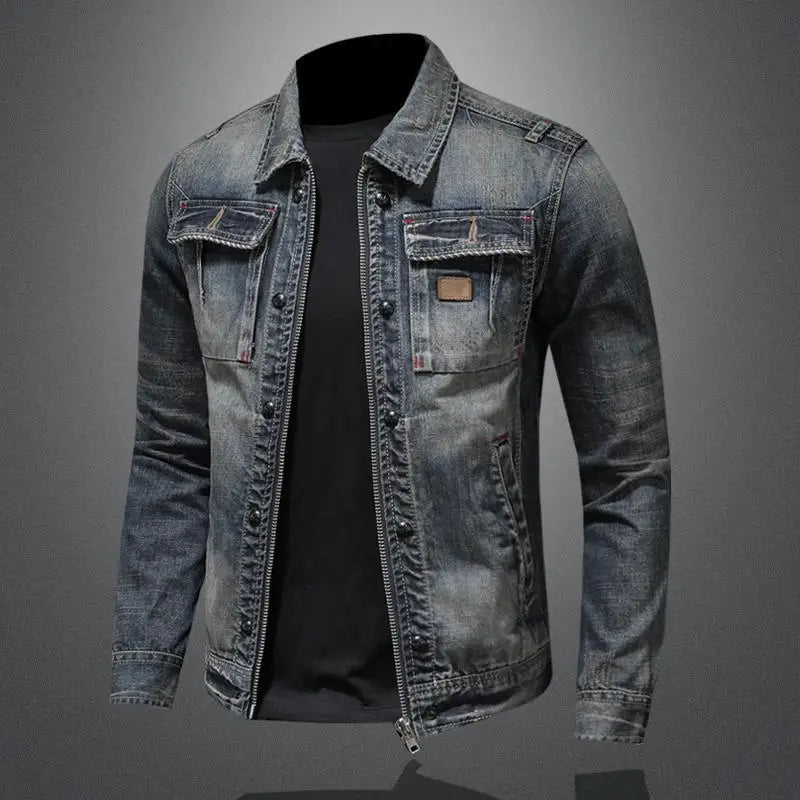 Men's Retro Denim Jacket with Vintage Style, high-quality denim, timeless look, versatile fit for casual or style statement.