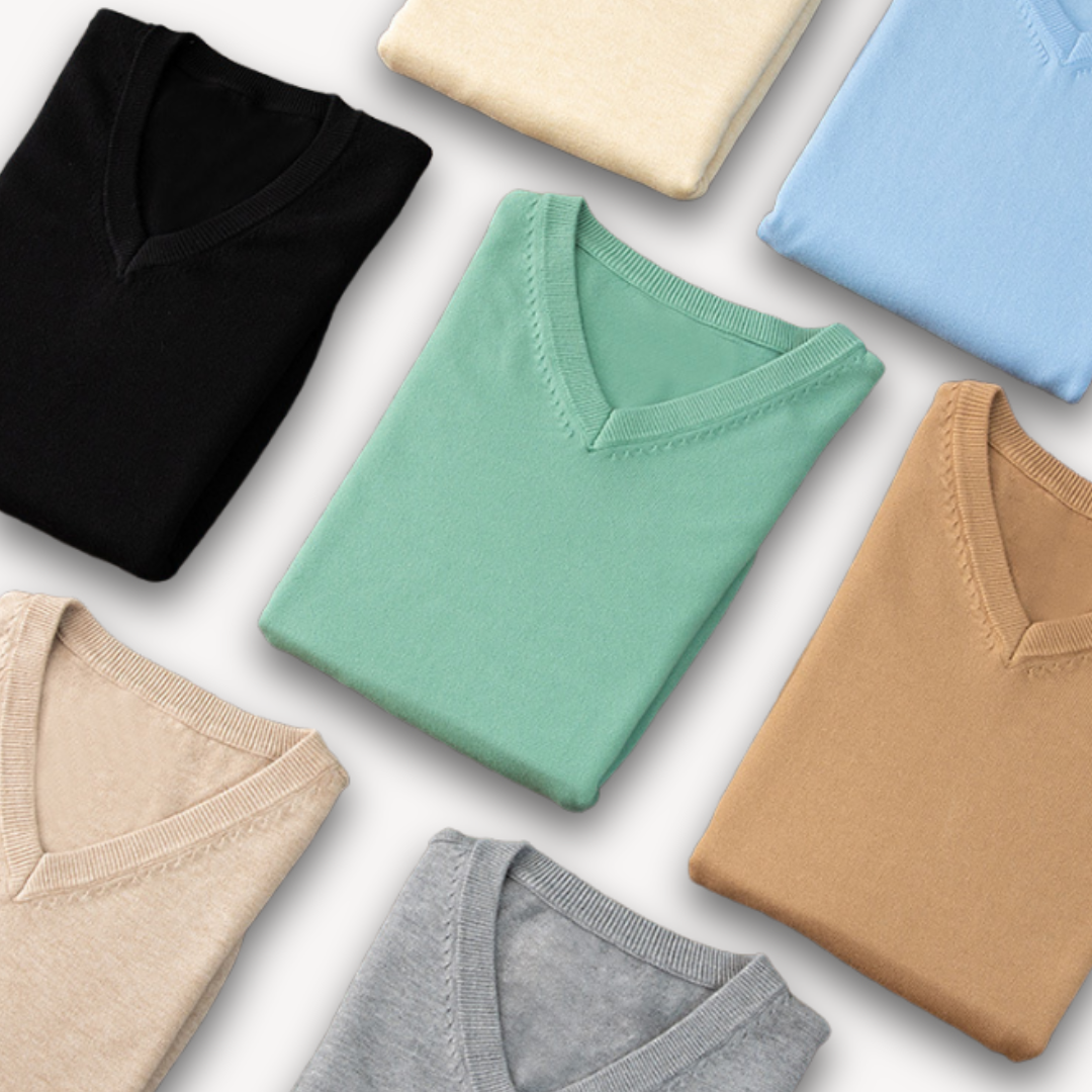 "Men's slim fit cashmere V-neck sweater in black, showcasing soft fabric and versatile design for casual or formal wear."