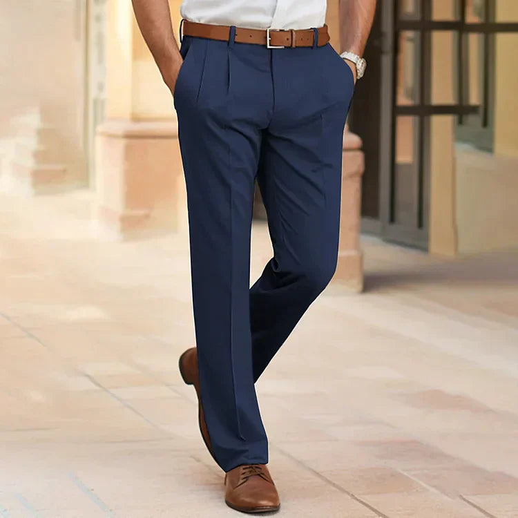 "Men's smart casual cotton trousers, relaxed fit with pockets, high-quality fabric, versatile style for any occasion."