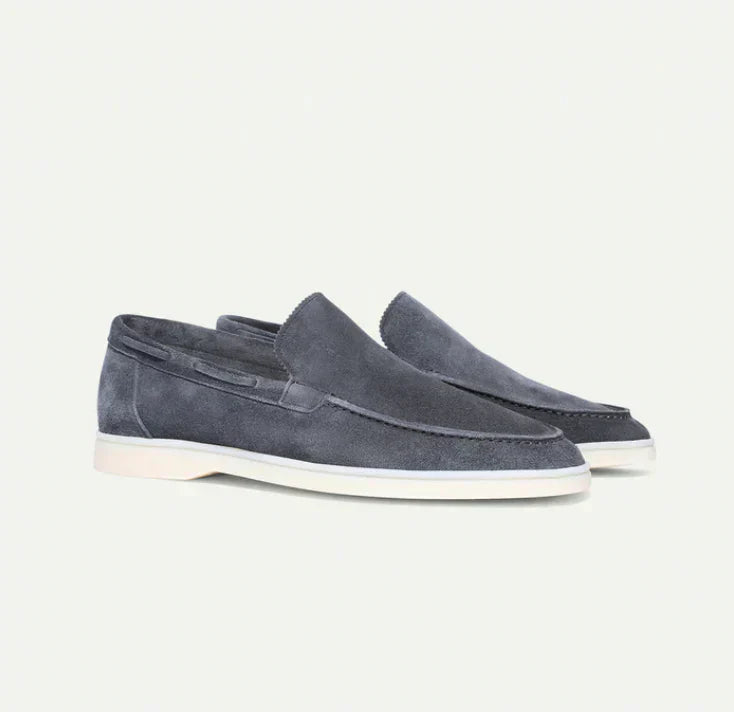 "Men's suede loafers in dark brown, elegant and comfortable, perfect for casual or formal wear, crafted from luxury suede."