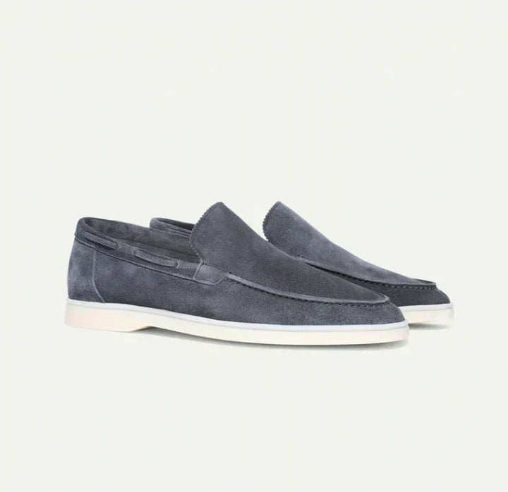"Men's suede loafers in dark brown, elegant and comfortable, perfect for casual or formal wear, crafted from luxury suede."