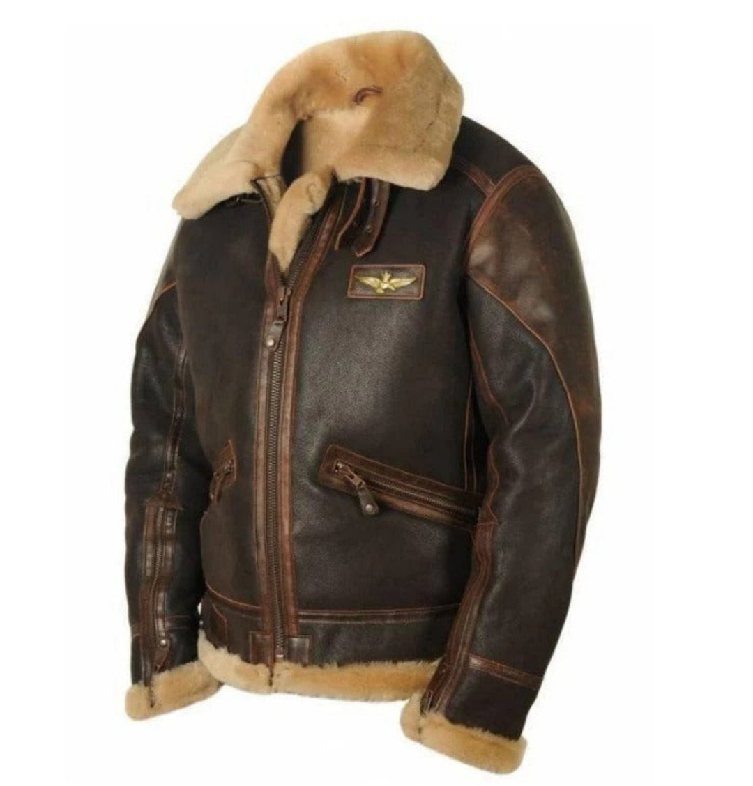 "Men's thick vintage leather jacket, brown, long sleeves, solid color, perfect for autumn and winter fashion."