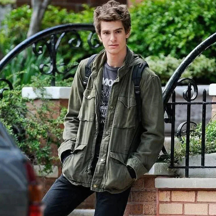 Men's vintage cotton field jacket with adjustable waist, rugged design, breathable fabric, suitable for layering.