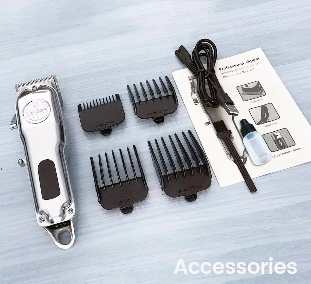"Metal dog hair clipper with all-metal body, rechargeable, precision pet trimmer for quiet, seamless grooming."