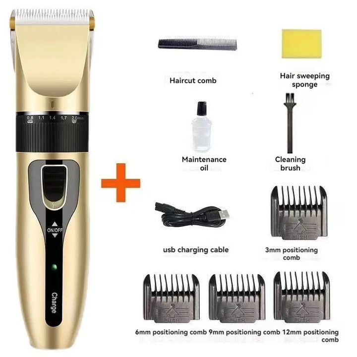 "Metal dog hair clipper with all-metal body, rechargeable, precision pet trimmer for quiet, seamless grooming."