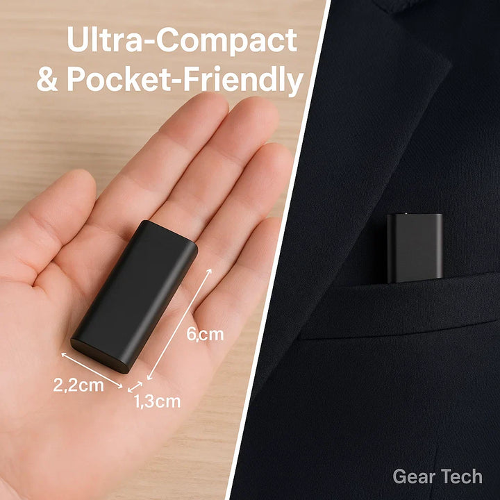 "Miniature voice recorder for stealth audio, compact design, high-fidelity recording, voice activation, pocket-sized."