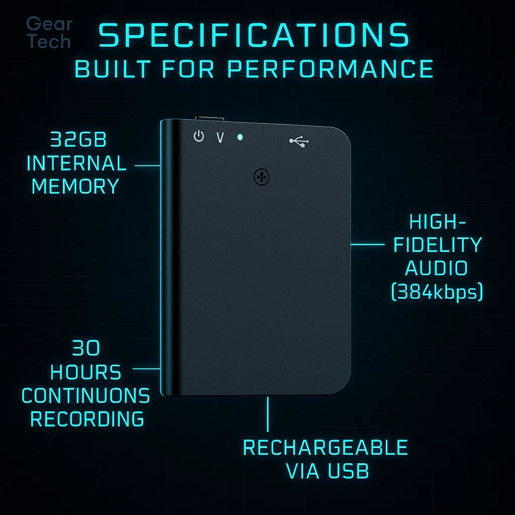 "Miniature voice recorder for stealth audio, compact design, high-fidelity recording, voice activation, pocket-sized."