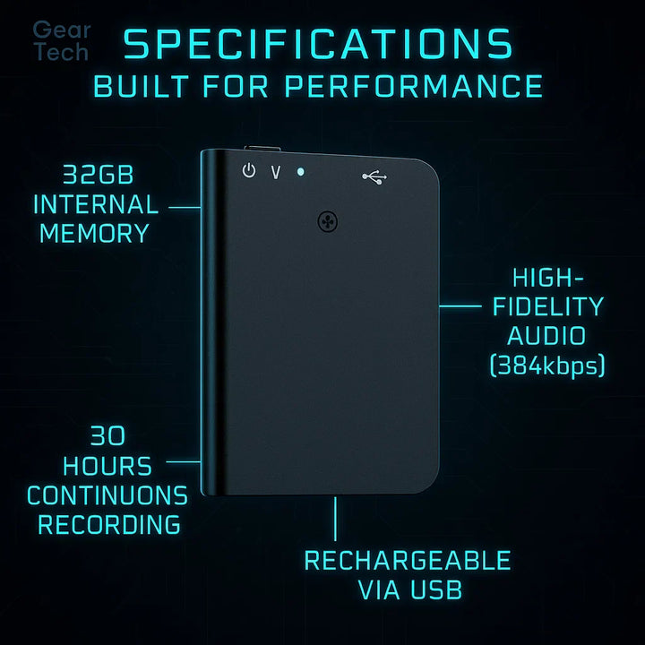 "Miniature voice recorder for stealth audio, compact design, high-fidelity recording, voice activation, pocket-sized."