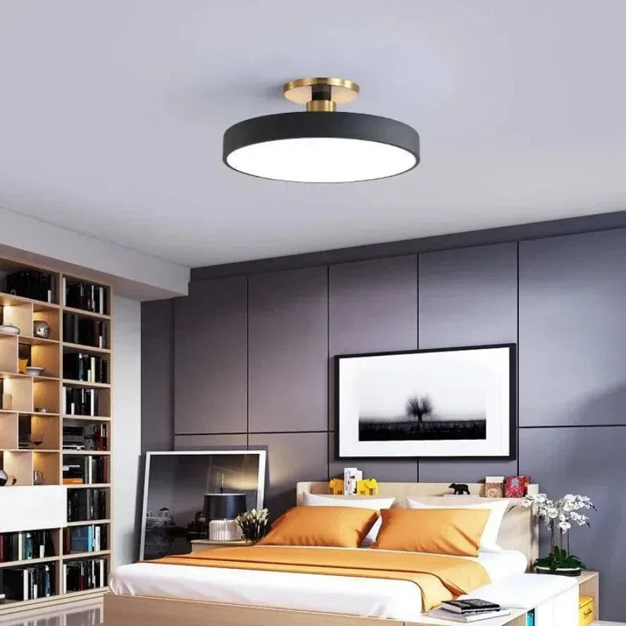 "Minimalist Nordic Macaron LED Ceiling Light in vibrant colors, round design, perfect for modern interior decor."