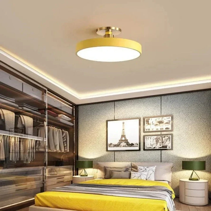 "Minimalist Nordic Macaron LED Ceiling Light in vibrant colors, round design, perfect for modern interior decor."