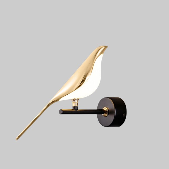 Modern bird-shaped wall lamp, gold-plated LED, magnetic positioning; ideal for living room decor with warm, natural, cold lig
