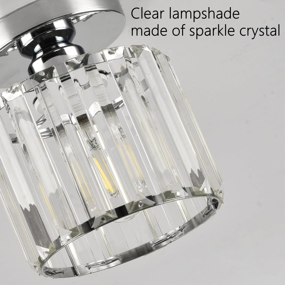 Modern black crystal flush mount ceiling light, sleek brass fixture, crystal shade, ideal for rooms with low ceilings.