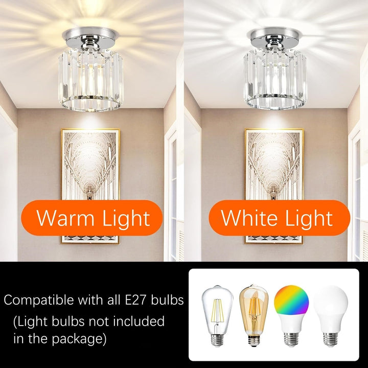 Modern black crystal flush mount ceiling light, sleek brass fixture, crystal shade, ideal for rooms with low ceilings.