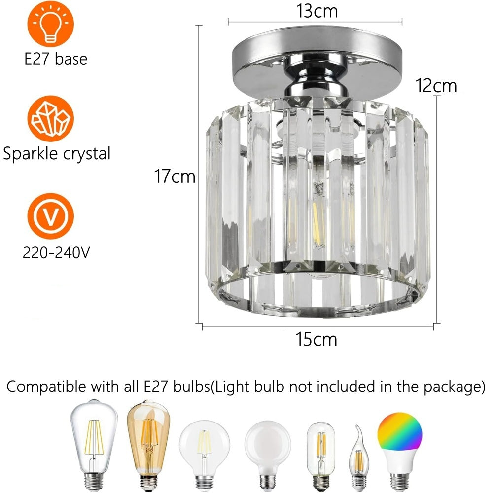 Modern black crystal flush mount ceiling light, sleek brass fixture, crystal shade, ideal for rooms with low ceilings.