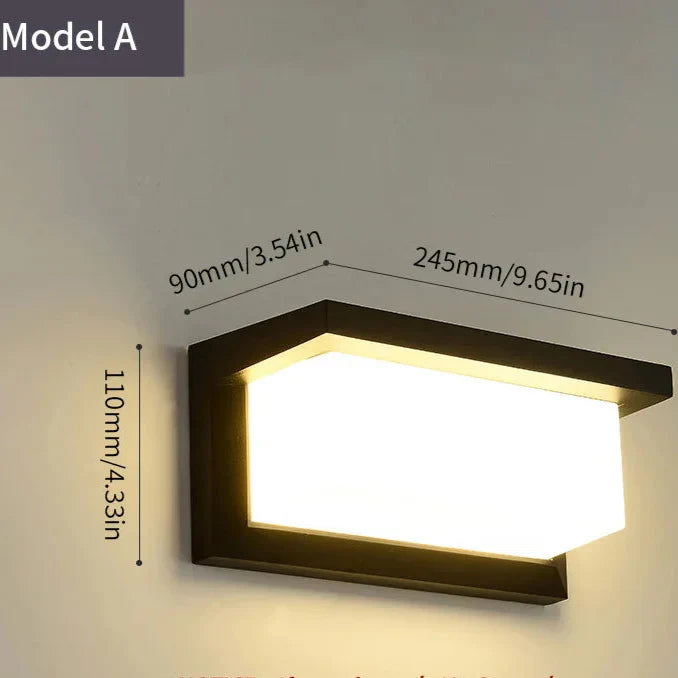 Modern black LED outdoor wall light with motion sensor, waterproof ABS, enhances security, suits balconies, porches, gardens.