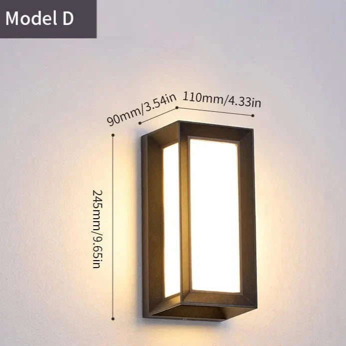 Modern black LED outdoor wall light with motion sensor, waterproof ABS, enhances security, suits balconies, porches, gardens.