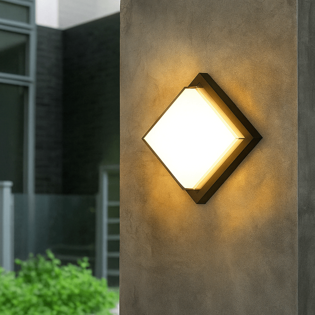 Modern black LED outdoor wall light with motion sensor, waterproof ABS, enhances security, suits balconies, porches, gardens.