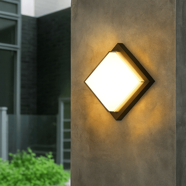 Modern black LED outdoor wall light with motion sensor, waterproof ABS, enhances security, suits balconies, porches, gardens.