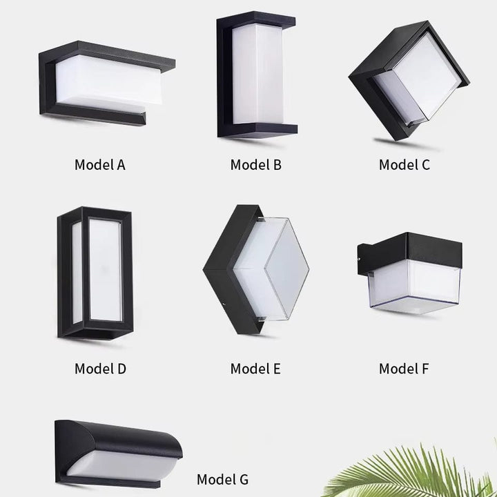Modern black LED outdoor wall light with motion sensor, waterproof ABS, enhances security, suits balconies, porches, gardens.
