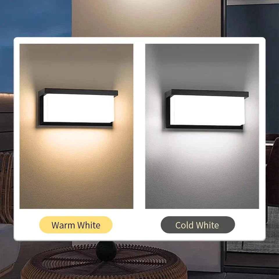 Modern black LED outdoor wall light with motion sensor, waterproof ABS, enhances security, suits balconies, porches, gardens.