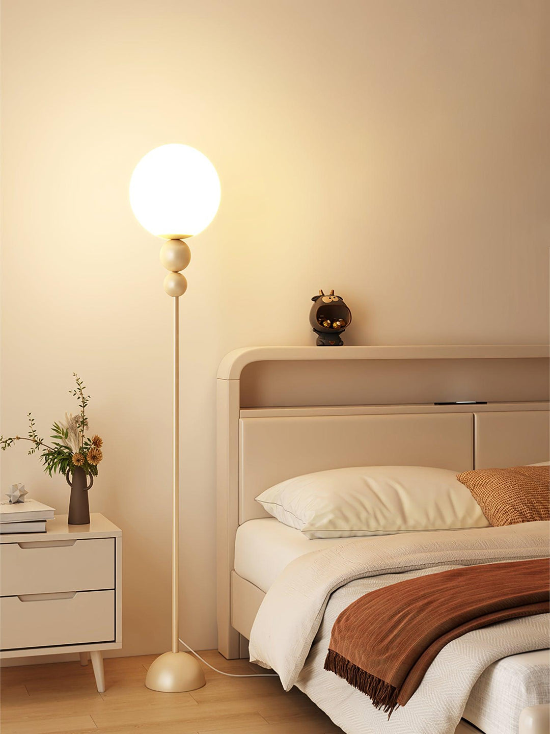 Modern Clavel metal floor lamp with glass accent, 59-inch height, sleek modern design, adds elegance to any room decor.