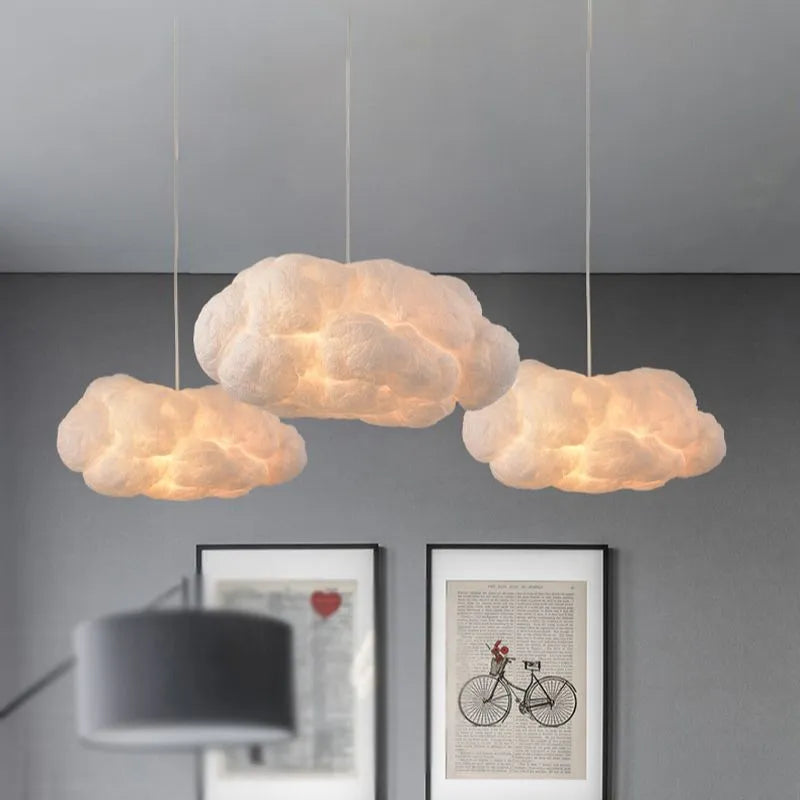 "Modern cloud-inspired pendant light with a soft ambient glow, featuring a dreamy design for elegant home decor spaces."