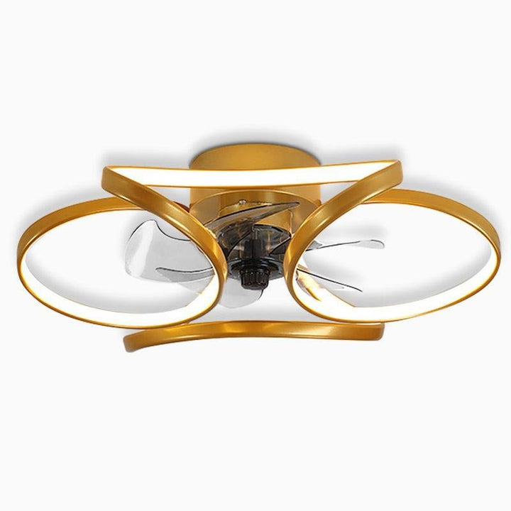 "Modern Flower LED Ceiling Fan Light with remote, featuring elegant bent blades and energy-efficient illumination."