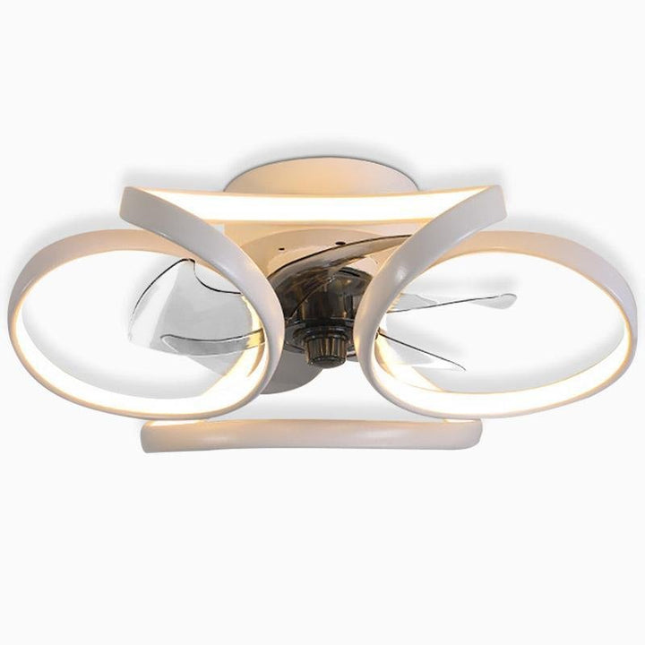 "Modern Flower LED Ceiling Fan Light with remote, featuring elegant bent blades and energy-efficient illumination."