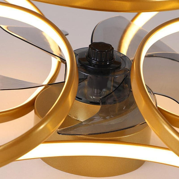 "Modern Flower LED Ceiling Fan Light with remote, featuring elegant bent blades and energy-efficient illumination."