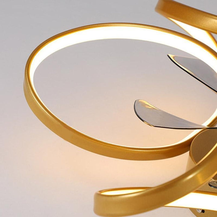 "Modern Flower LED Ceiling Fan Light with remote, featuring elegant bent blades and energy-efficient illumination."