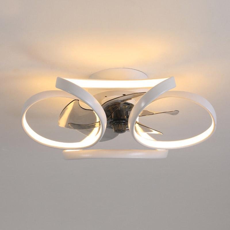 "Modern Flower LED Ceiling Fan Light with remote, featuring elegant bent blades and energy-efficient illumination."