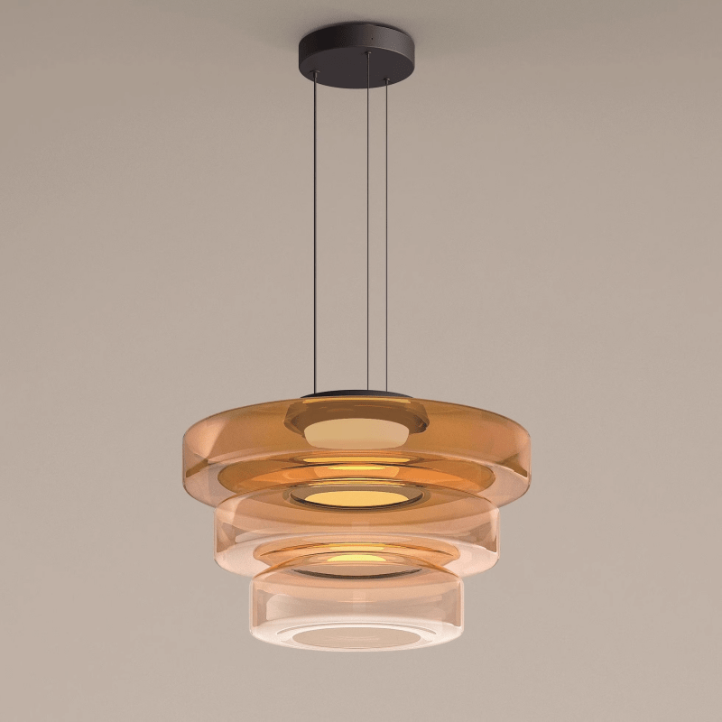 "Modern glass pendant lamp in Bauhaus design, smoke grey shade, adjustable cable, warm LED glow, ideal for home interiors."