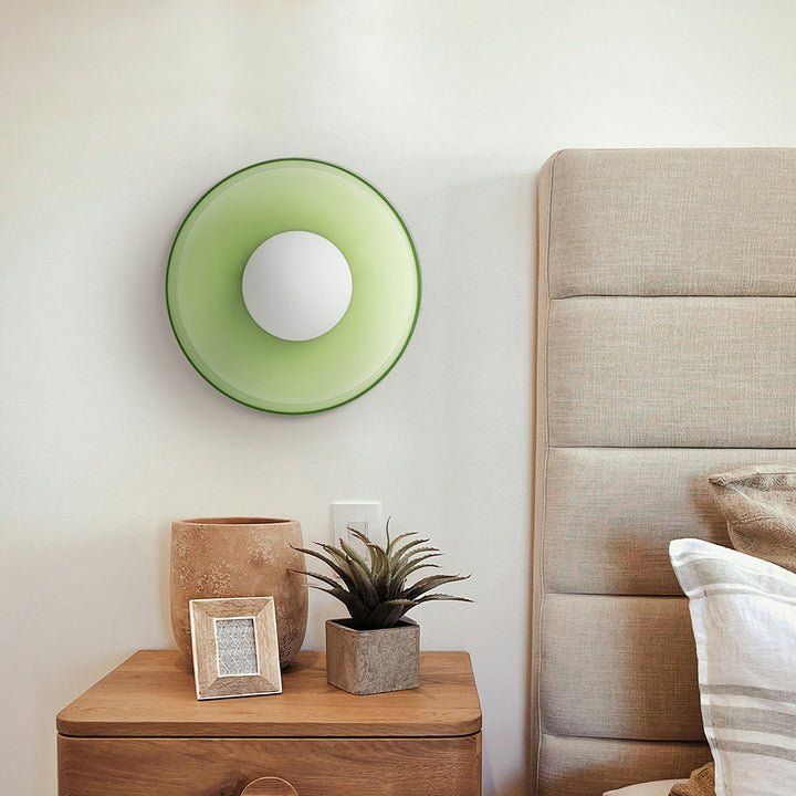 "Modern glass round ceiling light with sleek design, ideal for stylish kitchens, available in varied colors and sizes."