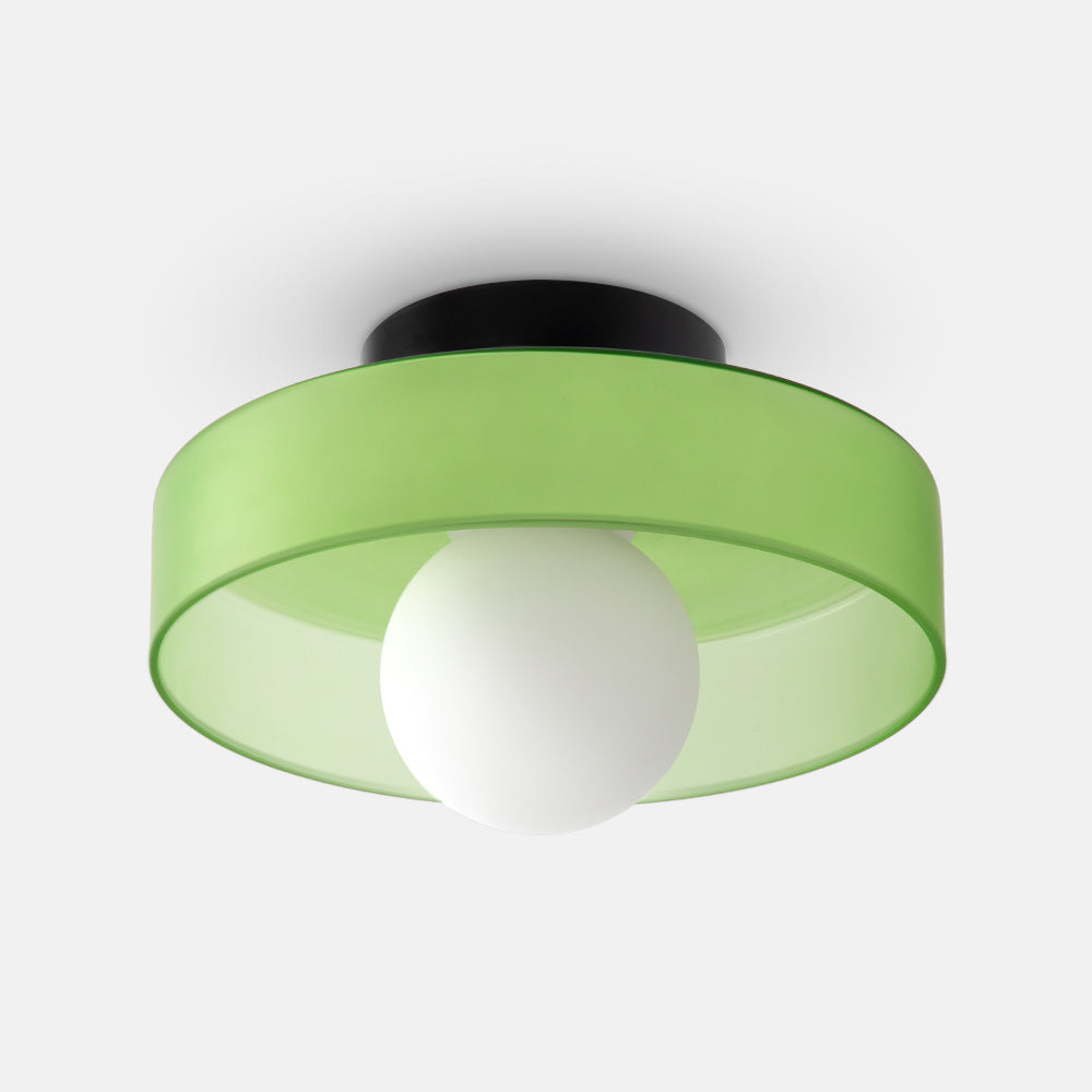 "Modern glass round ceiling light with sleek design, ideal for stylish kitchens, available in varied colors and sizes."