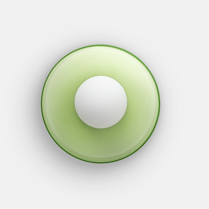 "Modern glass round ceiling light with sleek design, ideal for stylish kitchens, available in varied colors and sizes."