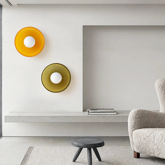 "Modern glass round ceiling light with sleek design, ideal for stylish kitchens, available in varied colors and sizes."