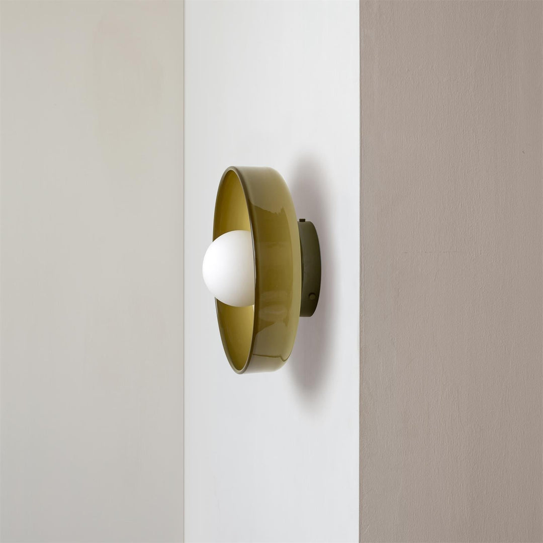 "Modern glass round ceiling light with sleek design, ideal for stylish kitchens, available in varied colors and sizes."